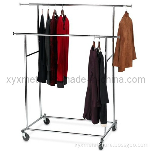 Garment Rack Rolling Collapsible Chromed Steel Dual Bar Clothes Stand